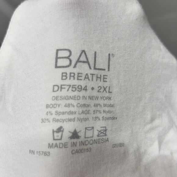 Bali Breathe Size 2XL White Cotton Modal Lace Wireless T-Shirt Bra DF7594 - Picture 4 of 4